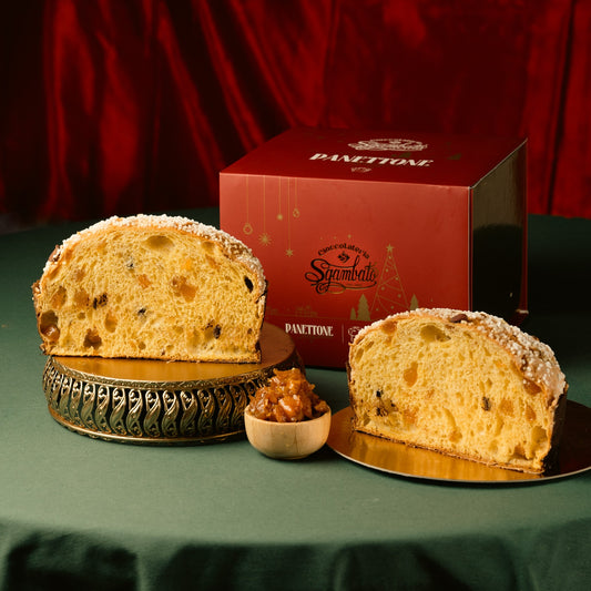 Panettone Artigianale 1kg con Gocce di Cioccolato Fondente e Albicocche