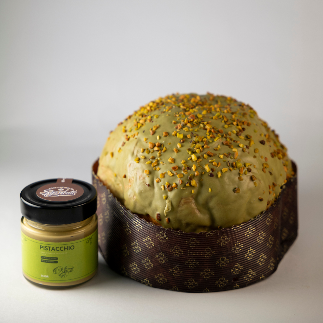 Panettone Artigianale 1kg al Pistacchio con Barattolo Crema al Pistacchio