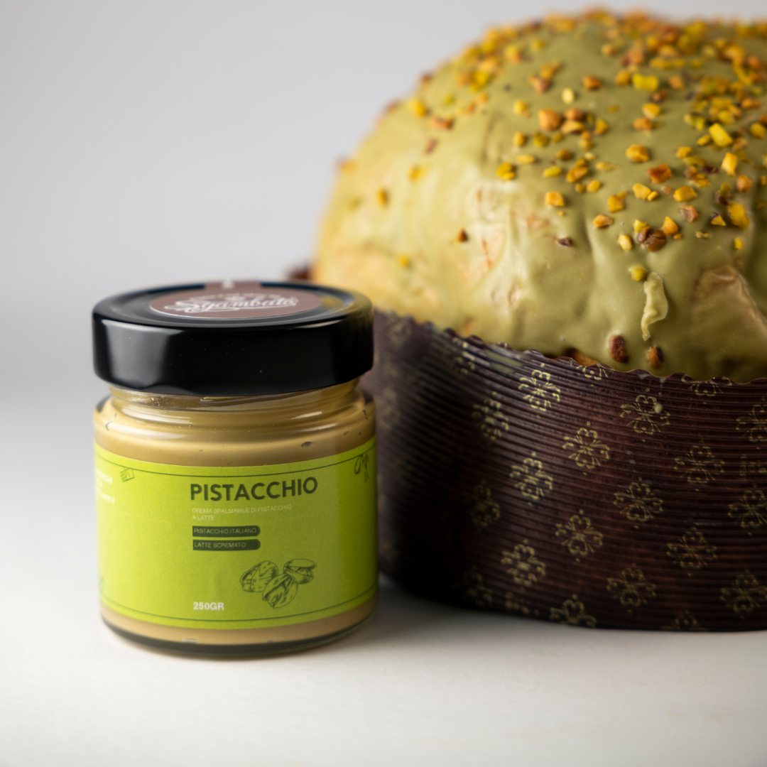 Panettone Artigianale 1kg al Pistacchio con Barattolo Crema al Pistacchio